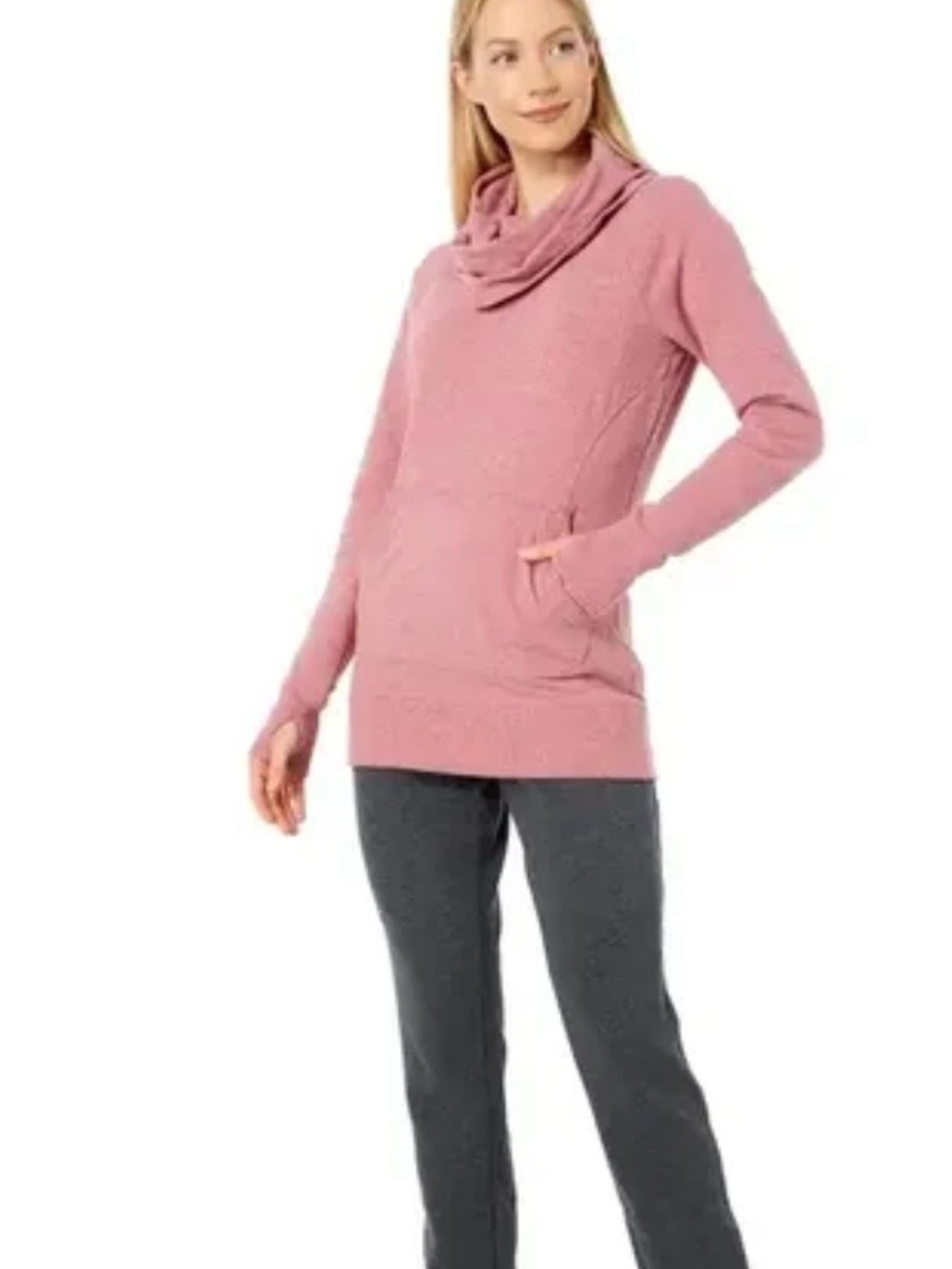 L.L. Bean Dusty Rose Cowl Neck Long Thumb Hole Sleeve Pullover Sweatshirt Sz M